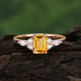 1 Carat Emerald Cut Citrine Classic Side Stone Engagement Ring